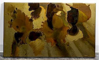A Silvio Giovenetti Abstract Acid-Etched Metal Painting Height 44 1/4 x width 26 inches.