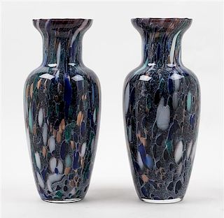 * A Pair of Italian Glass Vases Height 14 3/4 inches.