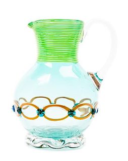 An American Threaded Glass Pitcher Height 8 inches.