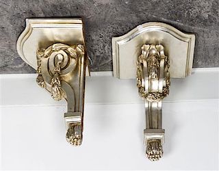 A Pair of Silvered Wood Wall Brackets Height 12 inches.