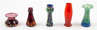 * Five Czechoslovakian Glass Vases Height of tallest 6 3/8 inches.