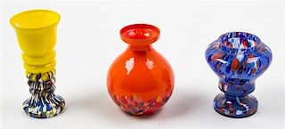 * Three Czechoslovakian Glass Vases Height of tallest 6 1/8 inches.