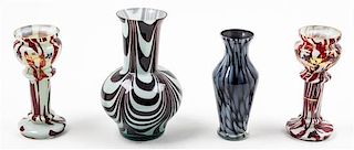 * Four Czechoslovakian Glass Vases Height of tallest 8 1/8 inches.