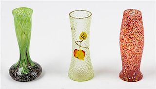 * Three Czechoslovakian Glass Vases Height of tallest 6 1/2 inches.