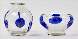 * A Pair of Dimpled Glass Articles, Likely Czechoslovakian Height of taller 6 3/8 inches.