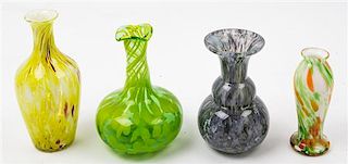 * Four Czechoslovakian Glass Vases Height of tallest 8 1/2 inches.