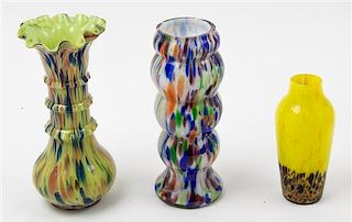 * Three Czechoslovakian Glass Vases Height of tallest 8 5/8 inches.