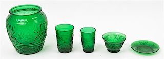 * A Collection of Molded Green Glass Articles Height of first 7 inches.