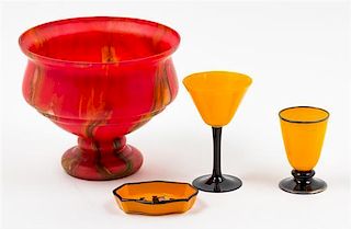 * A Group of Four Czechoslovakian Glass Articles Height of tallest 6 1/2 inches.