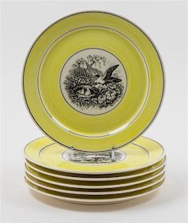 A Set of Six German Porcelain Dinner Plates Diameter 9 1/8 inches.