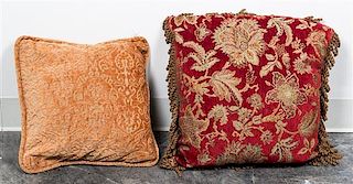 A Collection of Throw Pillows. Height of largest 18 x width 18 inches.