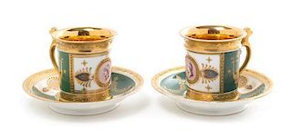 * Two Sevres Cabinet Cups and Saucers Height of cup 2 5/8 inches.