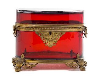 * A French Gilt Metal Mounted Ruby Glass Table Casket Width 6 1/2 inches.