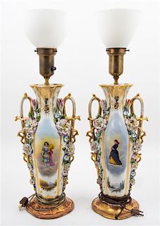 * A Pair of Continental Vases Height 16 inches.