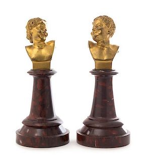 * A Pair of Gilt Bronze Busts Height 9 inches.