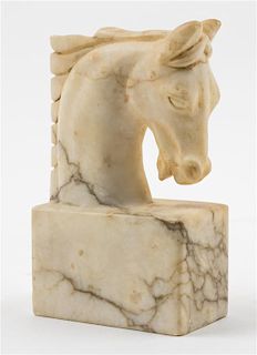 * An Italian Alabaster Bust of a Horse Height 7 1/4 inches.