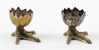 * A Pair of Gilt Metal Egg Cups Height 2 1/4 inches.