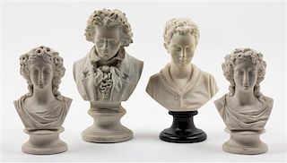 * A Group of Three Bisque Busts Height of tallest 9 1/4 inches.