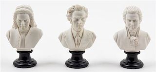 * A Group of Three Resin Busts Height of tallest 6 3/8 inches.