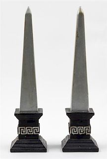 * A Pair of Painted Obelisks Height 14 1/2 inches.