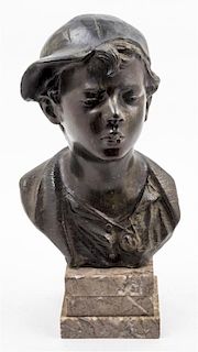 * A Bronze Bust of a Boy Smoking a Cigarette Height 18 inches.