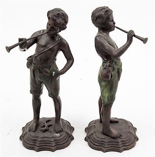 * A Pair of Bronze Figures Height 13 inches.