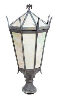 A Patinated Cast Metal Lantern Height 44 inches.