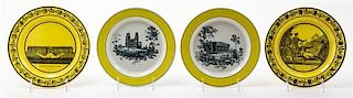 * Four French Transfer Decorated Plates Diameter 8 1/2 inches.