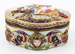 A Capodimonte Porcelain Table Casket Height 3 3/4 x width 8 1/4 inches.
