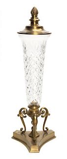 A Brass Mounted Cut Glass Vase and Cover Height 20 inches.