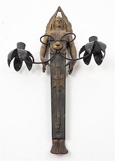 * An Egyptian Revival Bronze and Tole Sconce Height 19 inches.