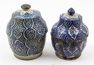 * Two Moroccan Pottery Jars Height of taller 9 1/2 inches.