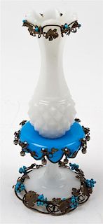 * A Metal Mounted Opaline Glass Vase Height 14 1/2 inches.