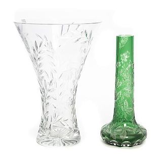Two Glass Vases Height of taller 14 inches.