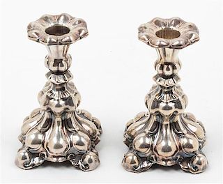 A Pair of Swedish Silvered Metal Candlesticks. Height 4 3/4 inches.