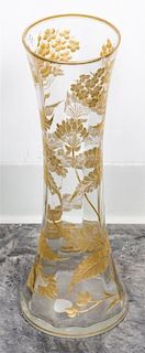 * A Gilt Decorated Glass Vase Height 16 1/2 inches.
