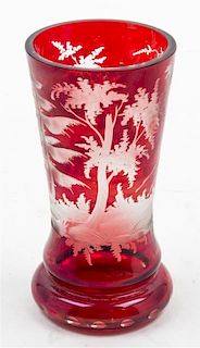 A Red Cut to Clear Bohemian Glass Vase Height 6 inches.