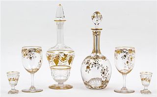 A Continental Gilt Decorated Glassware Service Height of tallest 12 3/4 inches.
