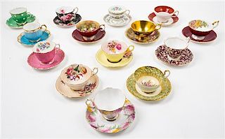 A Collection of English Porcelain Cups and Saucers Diameter of largest saucer 6 inches.