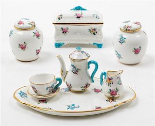 A Collection of Staffordshire Miniature Table Articles Length of tray 4 1/2 inches.