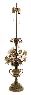 * A Victorian Brass and Opaline Glass Table Lamp Height 40 inches.