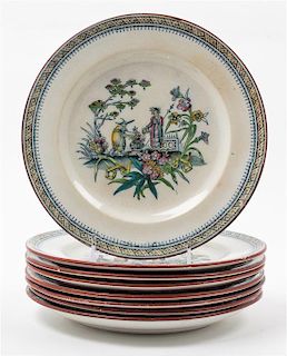A Set of English Transfer Decorated Stoneware Plates Diameter 9 5/8 inches.