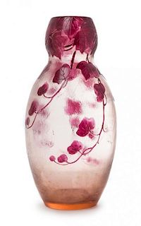 * A Legras Cameo Glass Vase Height 14 inches.