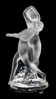 A Lalique Molded and Frosted Glass Figural Group Height 10 inches.