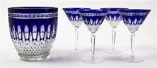 Four Waterford Blue Cut to Clear Crystal Martini Glasses Height of glass 7 inches.