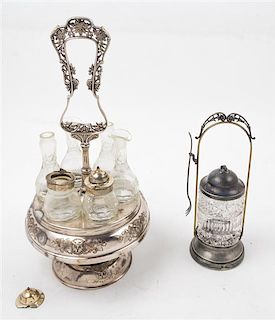 * A Victorian Silver-Plate Cruet Set and Pickle Castor Height 18 1/4 inches.
