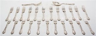 A Partial Silver-Plate Flatware Service, Gorham Mfg. Co., Providence, RI, comprising 12 dinner forks 11 salad forks one set of s