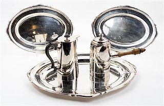 A Collection of English Silver-Plate Articles, Mappin & Webb, 20TH CENTURY, comprising three oval graduated trays and a coffee p