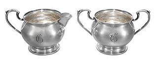 * An American Silver Creamer and Sugar Set, M. Fred Hirsch Co. Height 3 1/4 inches.