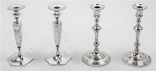 * Two Pairs of American Silver Candlesticks, Various Makers, comprising a pair by Roger Williams Silver Co., Providence, RI, and